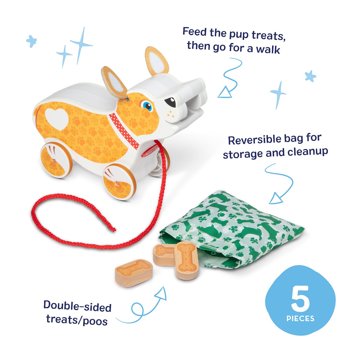 Детские фигурки Melissa & Doug 5 pc Feed, Walk & Poo Pup Play Set — фото 2