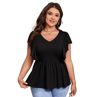 Plus Size Women's Ruffle Sleeve Embellished Top Casual