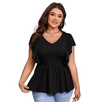 Plus Size Women's Ruffle Sleeve Embellished Top Casual