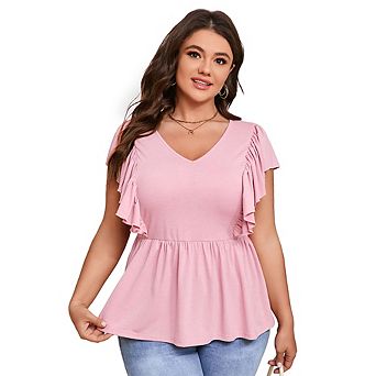Plus Size Women's Ruffle Sleeve Embellished Top Casual