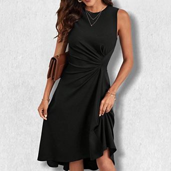 Women's Sleeveless Cocktail Dress with Ruffles & High-Low Hem, Midi A-Line Party Dress