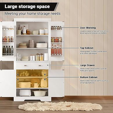 72" Kitchen Pantry Cabinet,Freestanding Storage Cabinet with 6 Door Shelves, 2 Cabinets and 1 Drawer