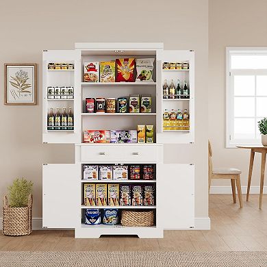 72" Kitchen Pantry Cabinet,Freestanding Storage Cabinet with 6 Door Shelves, 2 Cabinets and 1 Drawer