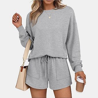Two Piece Sets for Women Fall Outfits Sweatsuit Sweat Short Sets Casual Matching Set Travel Tracksui