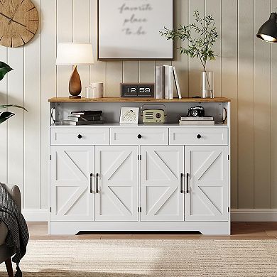 51" Buffet Cabinet with Drawers, Wood Rustic Coffee Bar Large Sideboard Buffet Storage Cabinet