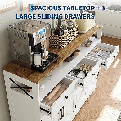 51" Buffet Cabinet with Drawers, Wood Rustic Coffee Bar Large Sideboard Buffet Storage Cabinet