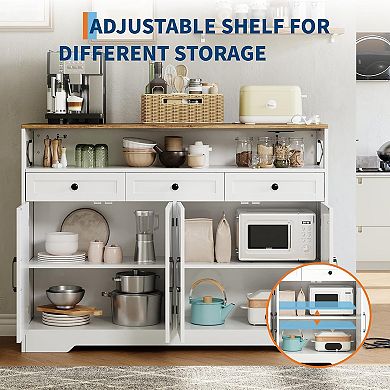 51" Buffet Cabinet with Drawers, Wood Rustic Coffee Bar Large Sideboard Buffet Storage Cabinet