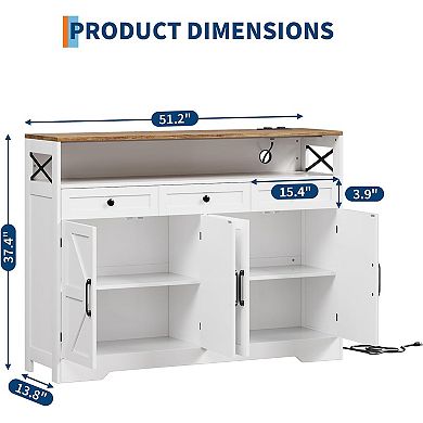 51" Buffet Cabinet with Drawers, Wood Rustic Coffee Bar Large Sideboard Buffet Storage Cabinet