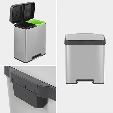 10.6 gallon rectangular step-on recycling trash can with two 20 liter compartments