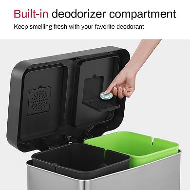 10.6 gallon rectangular step-on recycling trash can with two 20 liter compartments