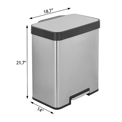 10.6 gallon rectangular step-on recycling trash can with two 20 liter compartments