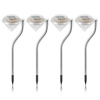 4-Pack Solar Diamond LED Garden Lights, Color-Changing Waterproof Pathway Stakes for Outdoor Use