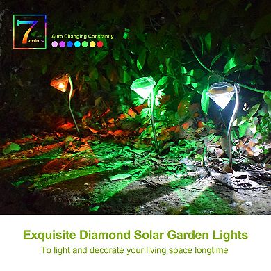 4-Pack Solar Diamond LED Garden Lights, Color-Changing Waterproof Pathway Stakes for Outdoor Use