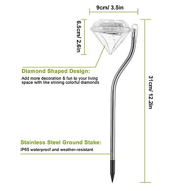 4-Pack Solar Diamond LED Garden Lights, Color-Changing Waterproof Pathway Stakes for Outdoor Use