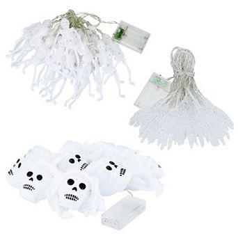 3 pc Halloween String Lights Set, 50 LEDs 24FT Skeleton, Ghost & Skull Spooky Decorations
