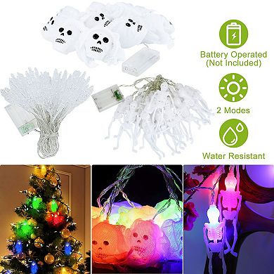 3PCS Halloween String Lights Set, 50 LEDs 24FT Skeleton, Ghost & Skull Spooky Decorations