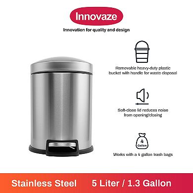 1.32 Gal./5 Liter Stainless Steel Round Step-on Trash Can for Bathroom and Office - Silver
