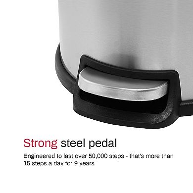 1.32 Gal./5 Liter Stainless Steel Round Step-on Trash Can for Bathroom and Office - Silver