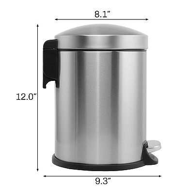 1.32 Gal./5 Liter Stainless Steel Round Step-on Trash Can for Bathroom and Office - Silver