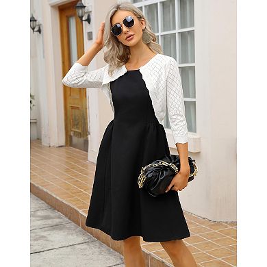 Women's Cropped 3/4 Sleeve Cardigans Elegant Crochet Open Front Shrug Sweaters Knit Sweaters Bolero