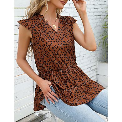 Women's Casual Sleeveless V-neck Peplum Tiered Ruffled Hem Babydoll Tank Tops