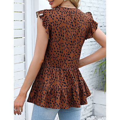 Women's Casual Sleeveless V-neck Peplum Tiered Ruffled Hem Babydoll Tank Tops