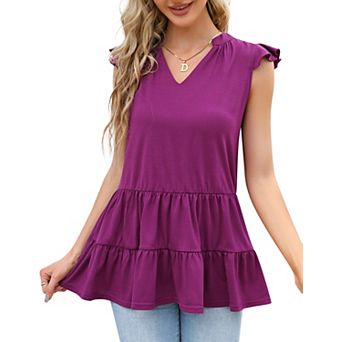 Women's Casual Sleeveless V-neck Peplum Tiered Ruffled Hem Babydoll Tank Tops
