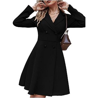 Women's Fashion Trench Coat Notch Lapel Double Breasted Thick A Line Pea Coats Jacket
