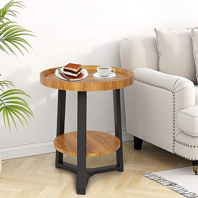 Round Coffee Table, 2-tier Modern Side Table With Storage Shelf, Round Coffee Table Sofa Table