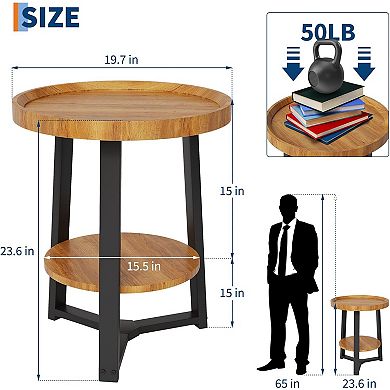 Round Coffee Table, 2-tier Modern Side Table With Storage Shelf, Round Coffee Table Sofa Table