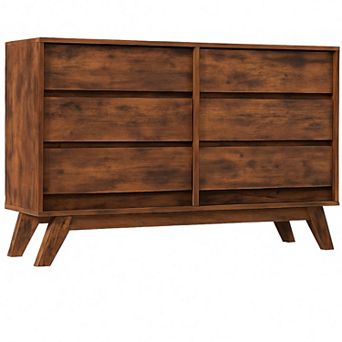 6-Drawer Dresser for Bedroom, 47.2" Wide Mid Century Chest of Drawers, Wooden Dresser TV Stand