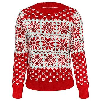 Women Ugly Christmas Sweater Casual Knit Long Sleeve Round Neck Santa Claus Snowflake Pattern Top