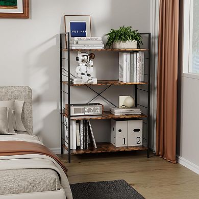 4 Tier Bookshelf,Large Bookcase with Steel Frame,Industrial Book Shelves for Home Office,Living Room