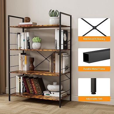 4 Tier Bookshelf,Large Bookcase with Steel Frame,Industrial Book Shelves for Home Office,Living Room