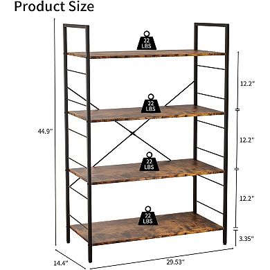 4 Tier Bookshelf,Large Bookcase with Steel Frame,Industrial Book Shelves for Home Office,Living Room