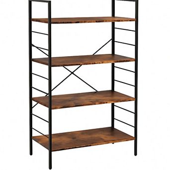 4 tier Bookshelf,Large Bookcase with Steel Frame,Industrial Book Shelves for Home Office,Living Room