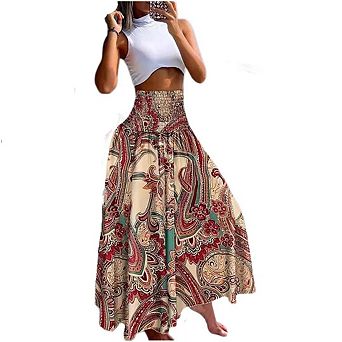 Women's Bohemian Long Flowy High Waist A Line Maxi Skirts for Women Pleated Skirts