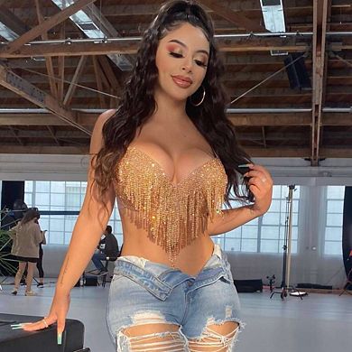 Women Metallic Sequin Crop Top Sparkle Glitte Leopard Print Gold Night Club String Bikini Swimwear