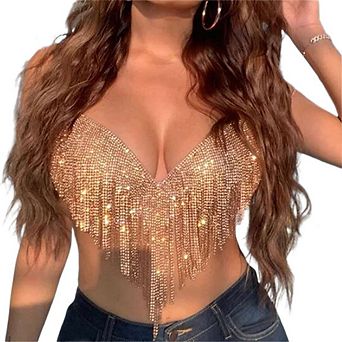 Women Metallic Sequin Crop Top Sparkle Glitte Leopard Print Gold Night Club String Bikini Swimwear