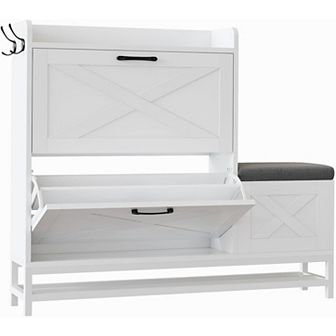 Shoe Cabinet with 2 Flip-Drawers & Storage Bench, Freestanding Shoe Rack with 2 Hooks & Bottom Shelf
