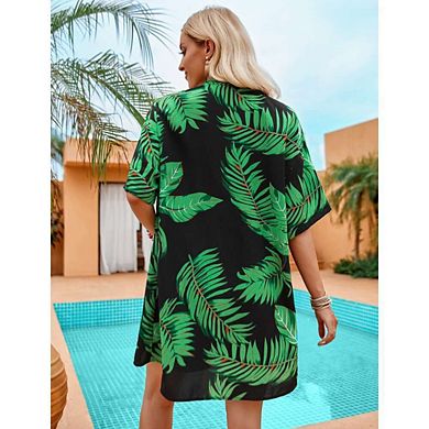 Women's Boho 2 Piece Outfits Tropical Open Front Blouse and Shorts Set