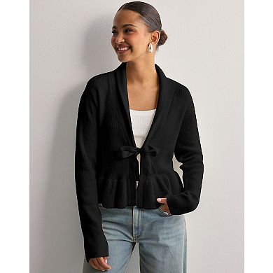 Women's Dressy Cardigan Sweaters Tie Front Draped Ruffle Knit Cardigans