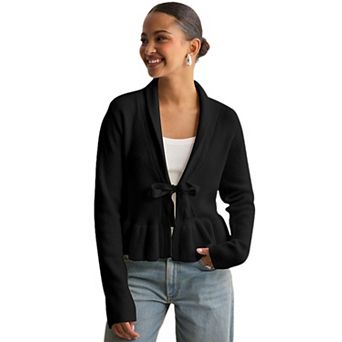 Women's Dressy Cardigan Sweaters Tie Front Draped Ruffle Knit Cardigans