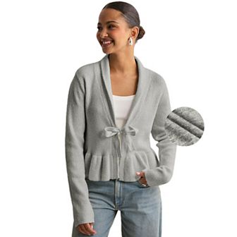 Women's Dressy Cardigan Sweaters Tie Front Draped Ruffle Knit Cardigans
