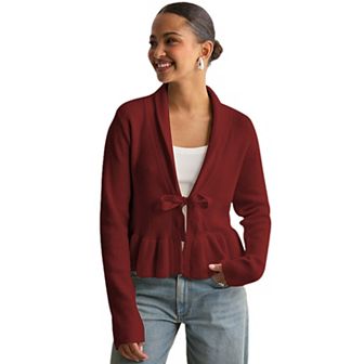 Women's Dressy Cardigan Sweaters Tie Front Draped Ruffle Knit Cardigans