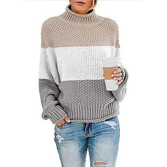 Womens Chunky Knitted Turtleneck High Neck Balloon Batwing Sleeve Sweaters Loose Pullover Outerwear