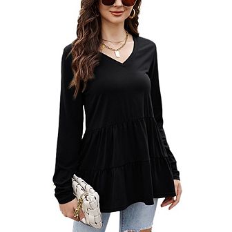 Womens Babydoll Tops Dressy Casual Clothing Long Sleeve V Neck Peplum Blouse Fall Outfits