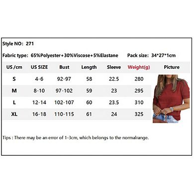 Women's Short Sleeve Crew Neck Crochet Sweater Hollow Out Pullover Loose Knit Tops