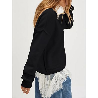 Womens V Neck Sweaters Fall Casual Long Sleeve Oversized Cozy Pullover Sweater Lightweight Knit Tops