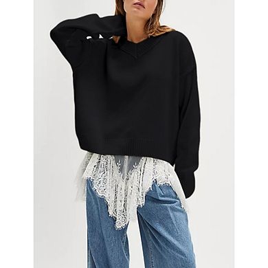 Womens V Neck Sweaters Fall Casual Long Sleeve Oversized Cozy Pullover Sweater Lightweight Knit Tops